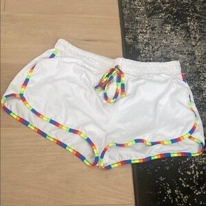White Women's Shorts with Rainbow Trim